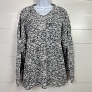 Vintage Absolutely Cotton Sweater Women V-Neck White Blue 80s Grannycore sz M